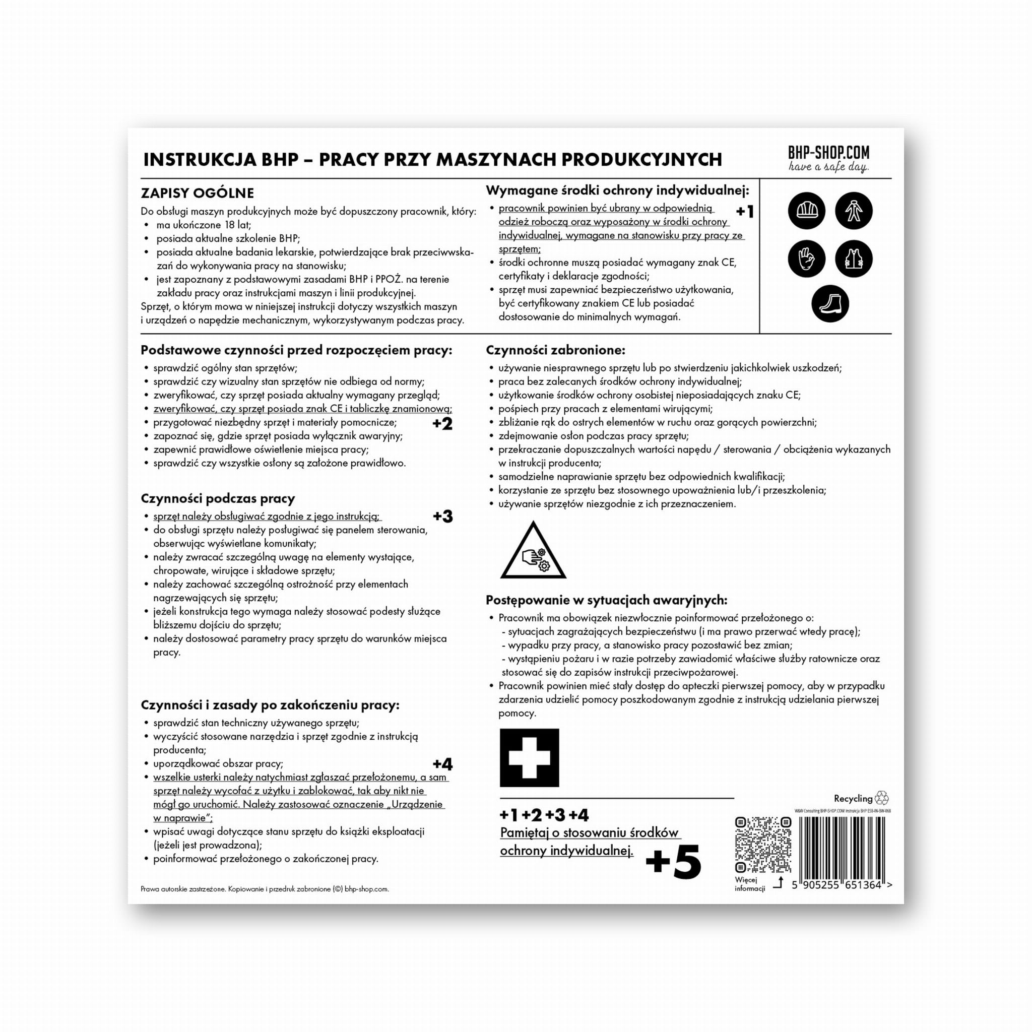 Instrukcja BHP Pracy Przy Maszynach Produkcyjnych ESB IN BW 068 BHP